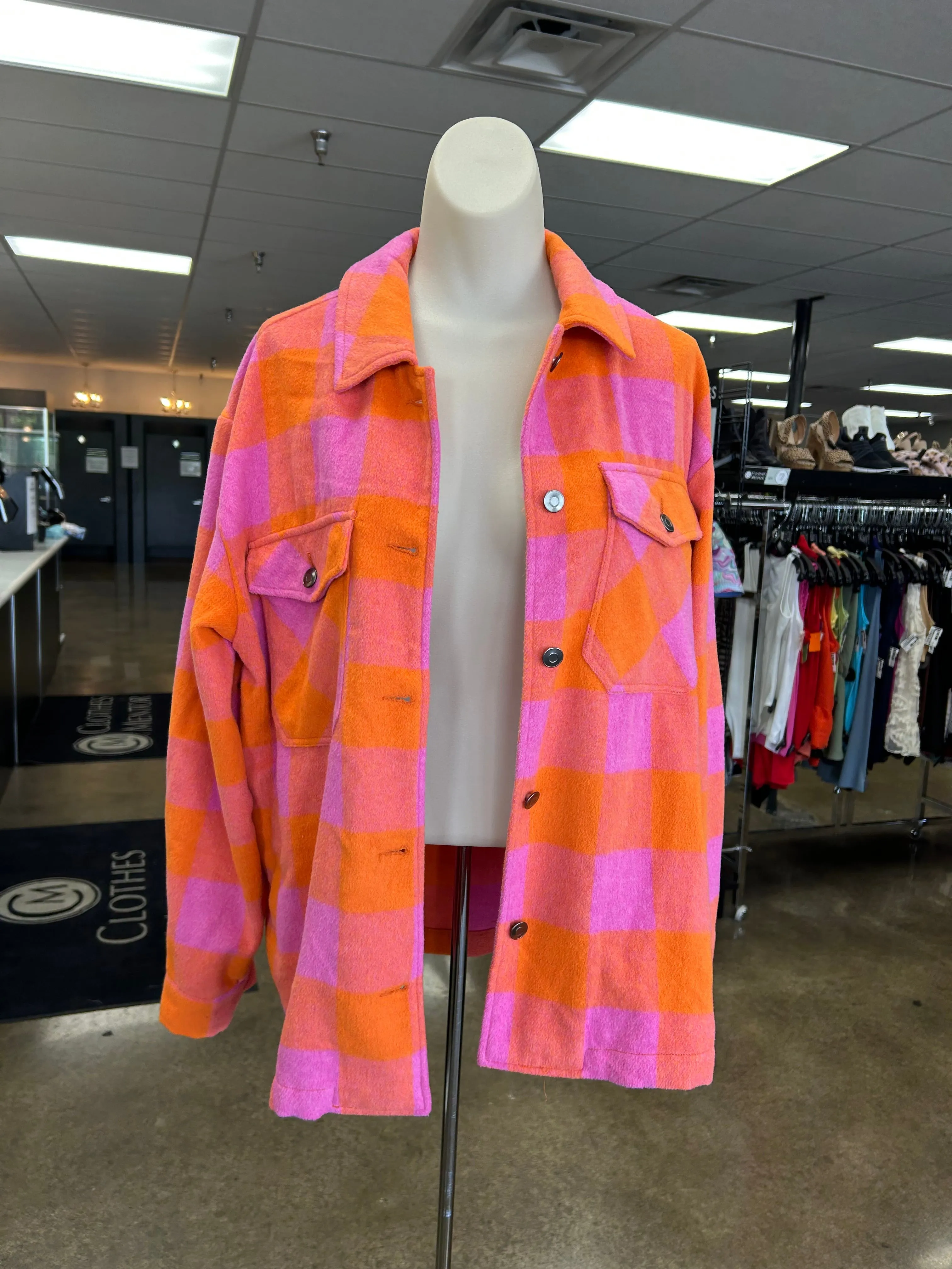 Jacket Shirt By Velvet Heart In Orange & Pink, Size:M