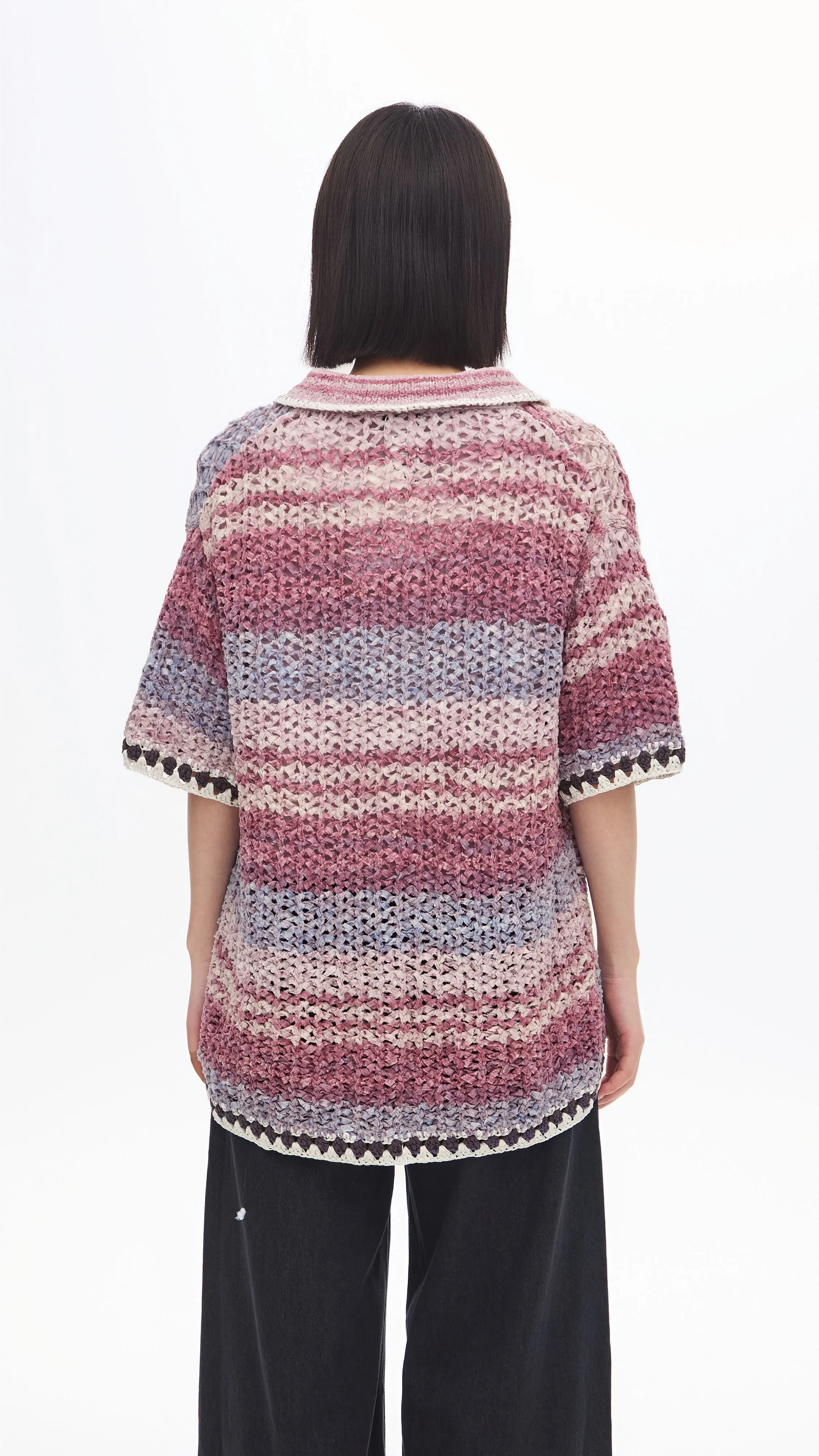 Knitted Space Dye Open Collar Cardigan