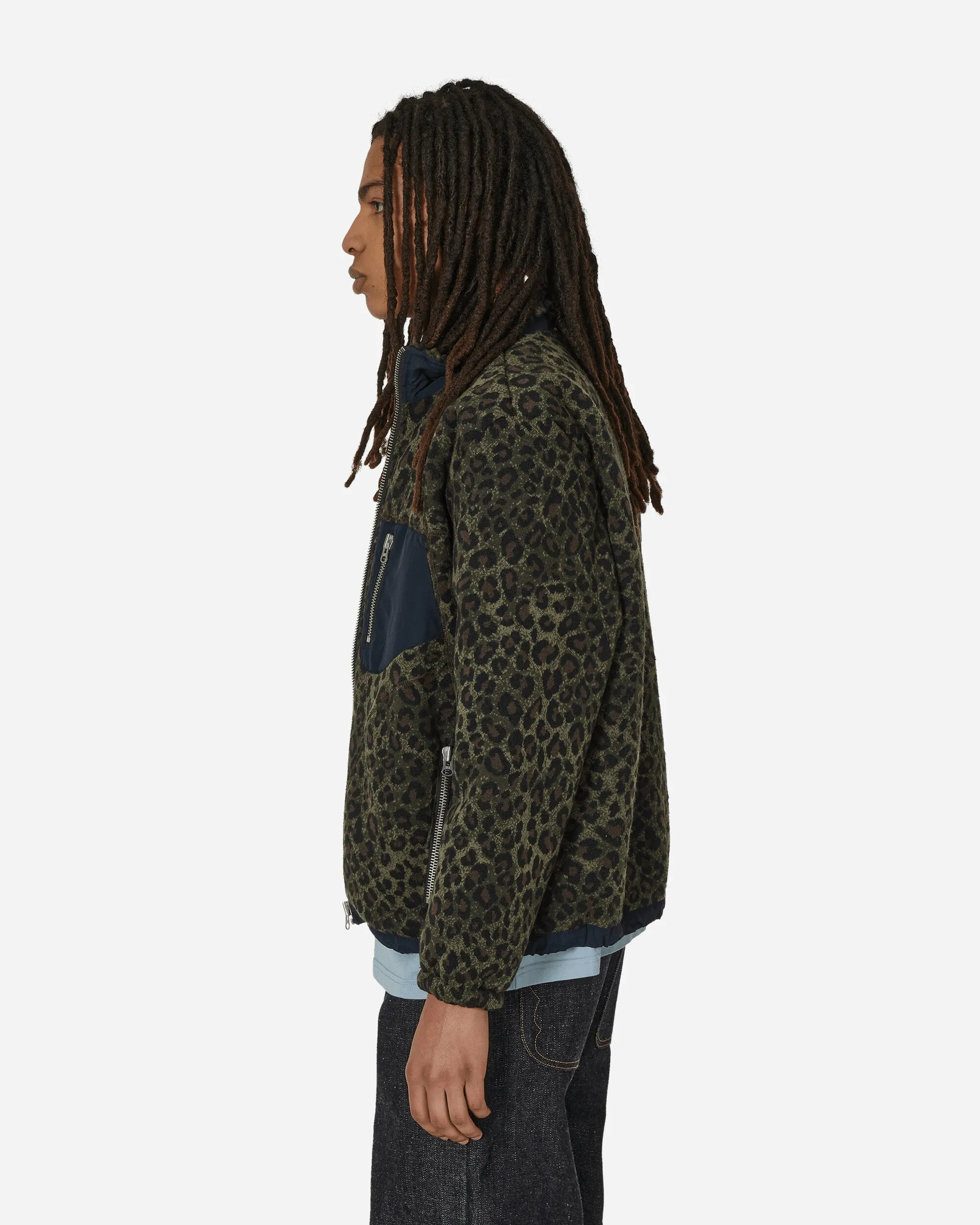 Leopard Reverse Sherpa Jacket Olive
