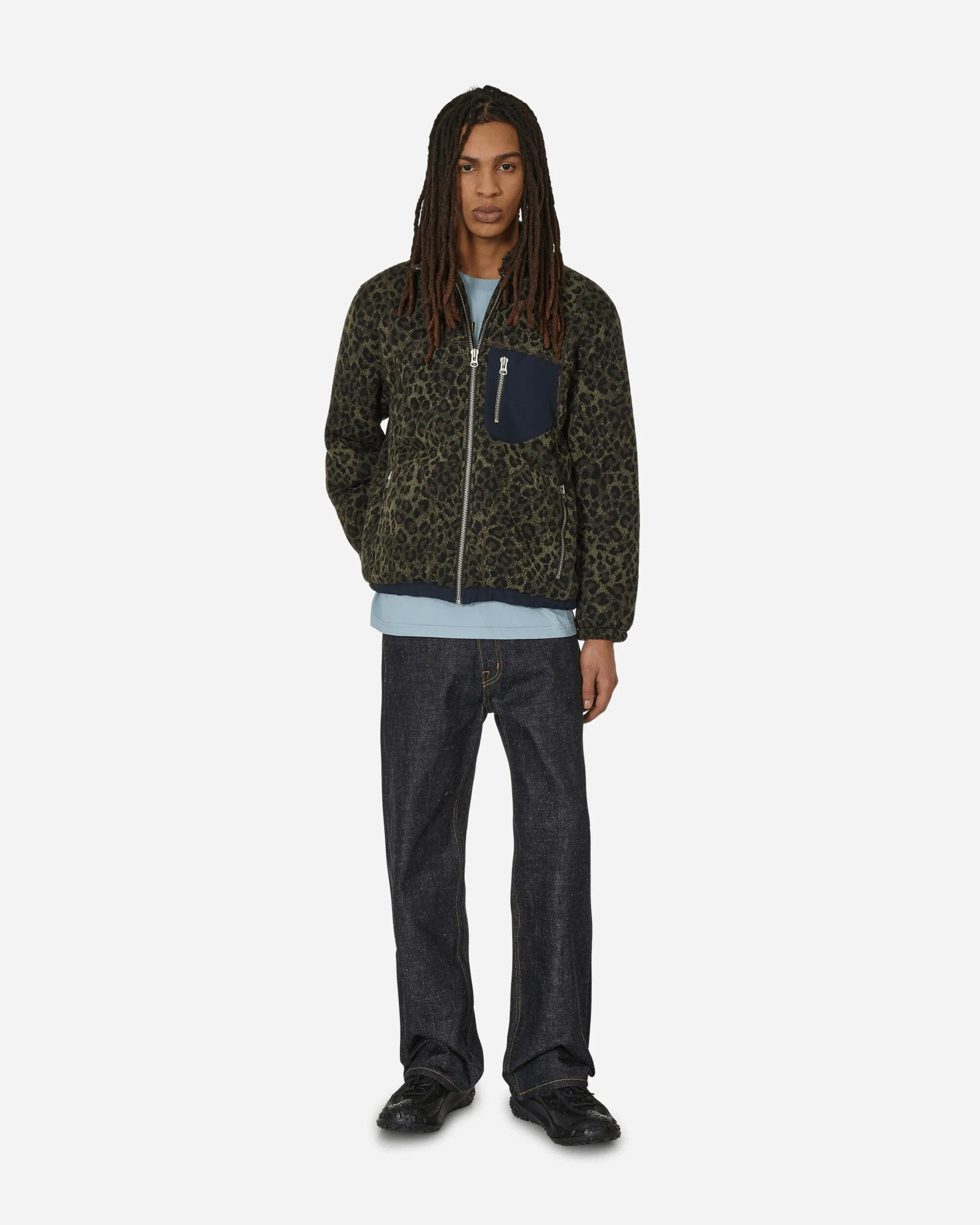 Leopard Reverse Sherpa Jacket Olive
