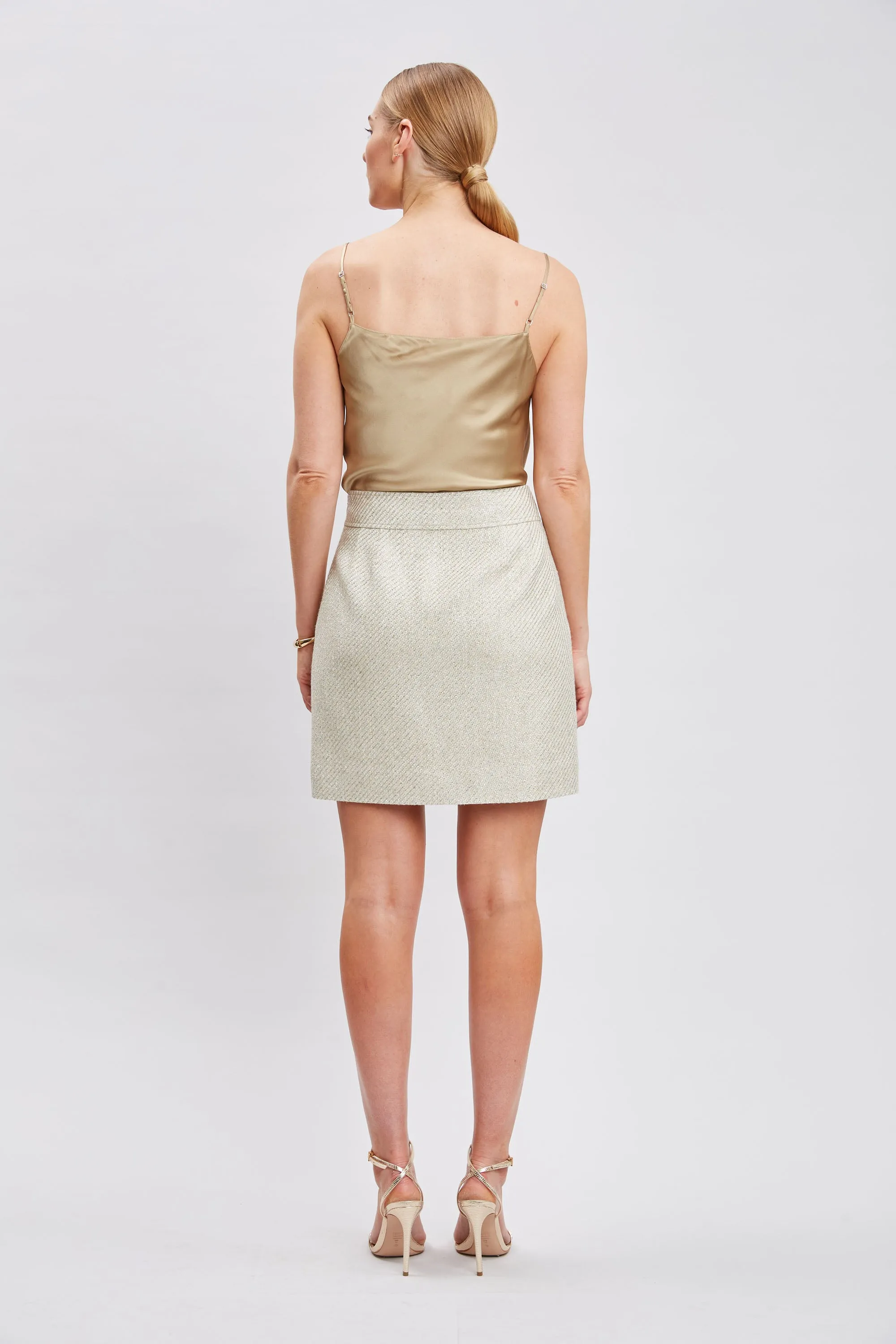 Metallic Tweed Button Skirt