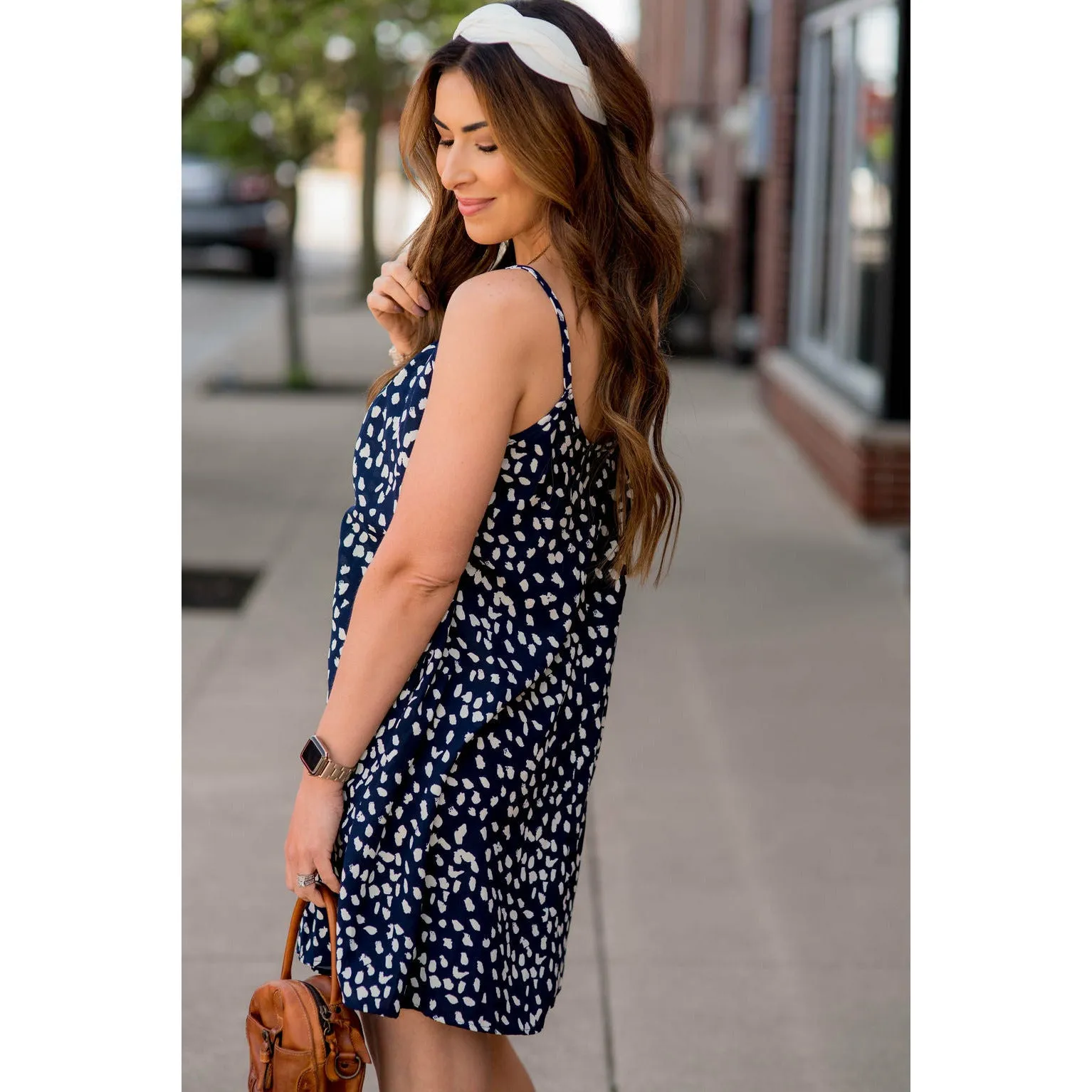 Navy Spaghetti Strapped Cheetah Dress