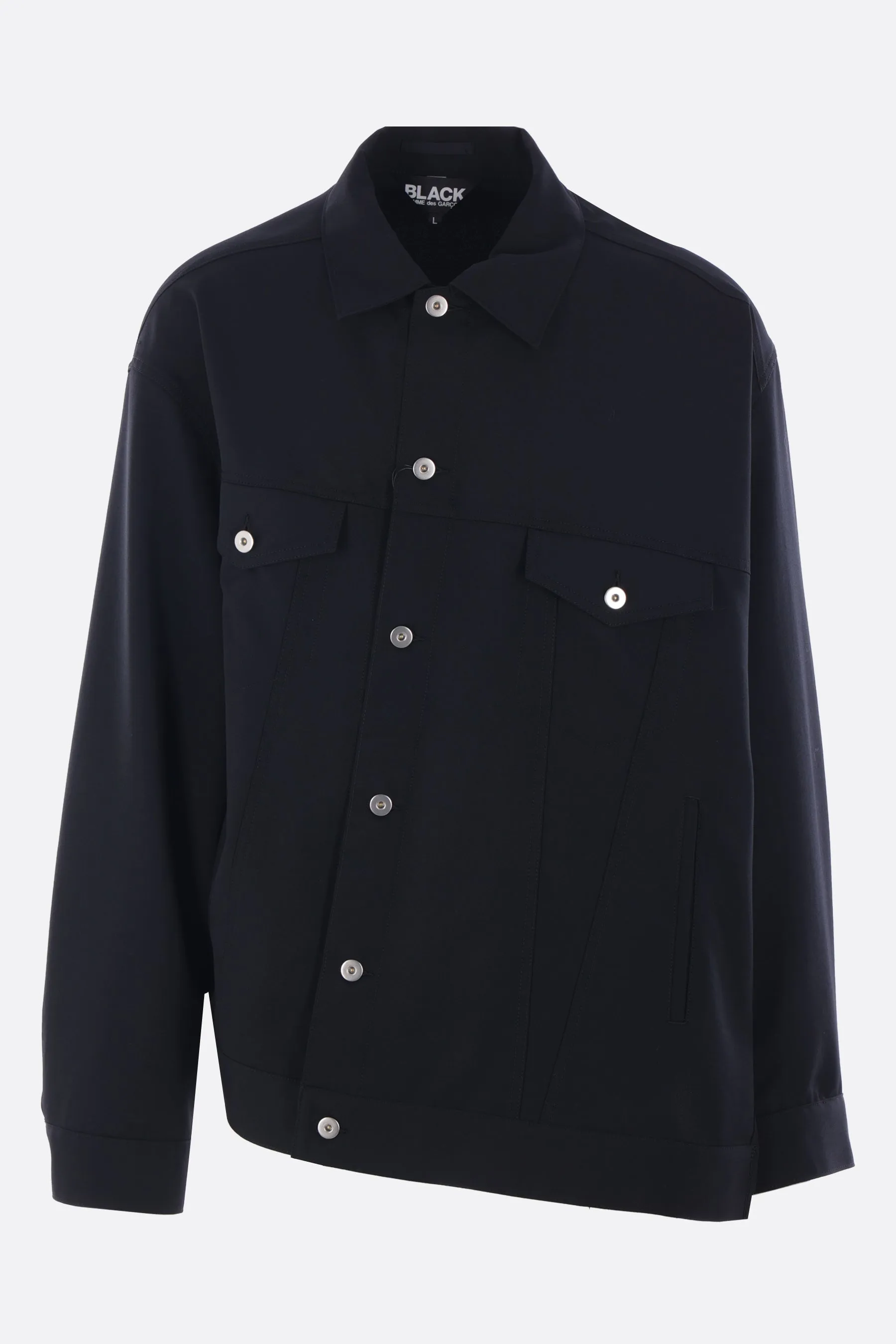 oversized asymmetrical jacket in gabardine