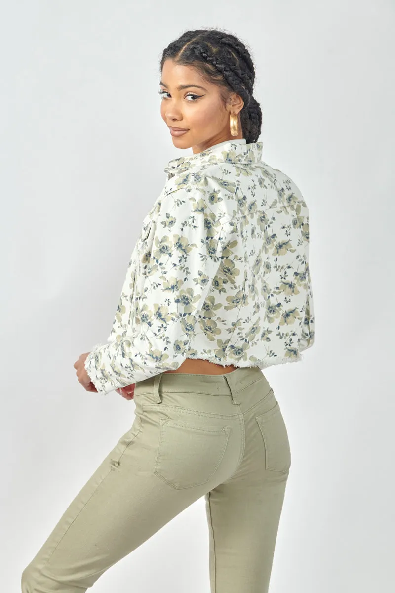 Paisley Floral Print Cropped Trucker Jacket