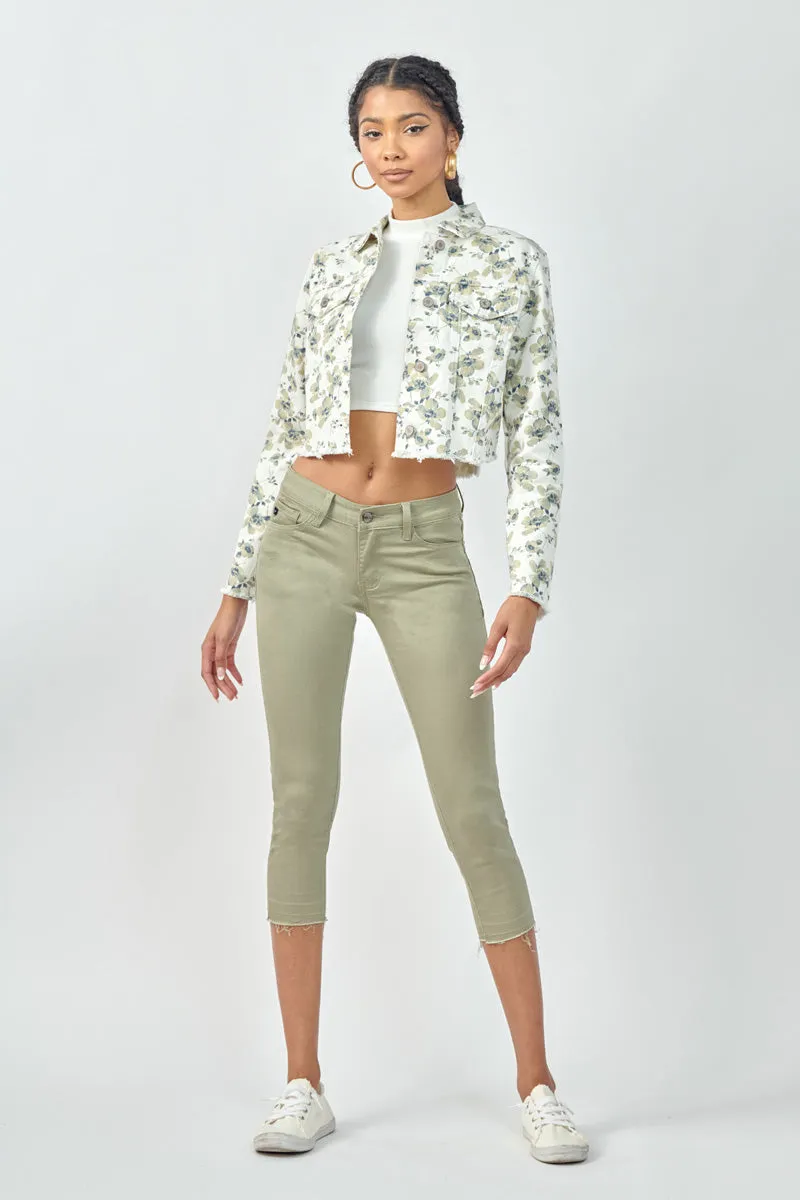 Paisley Floral Print Cropped Trucker Jacket