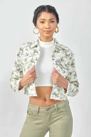 Paisley Floral Print Cropped Trucker Jacket