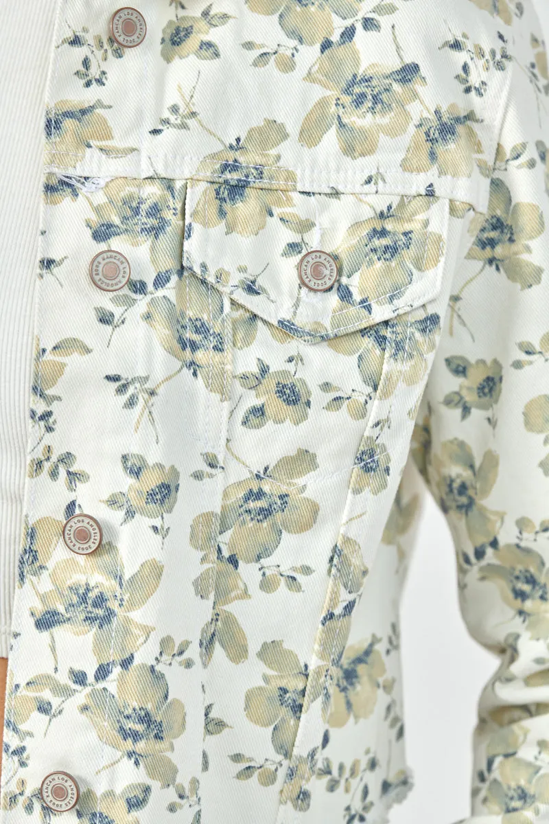 Paisley Floral Print Cropped Trucker Jacket