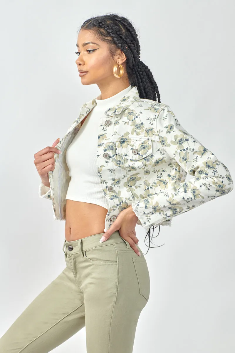 Paisley Floral Print Cropped Trucker Jacket