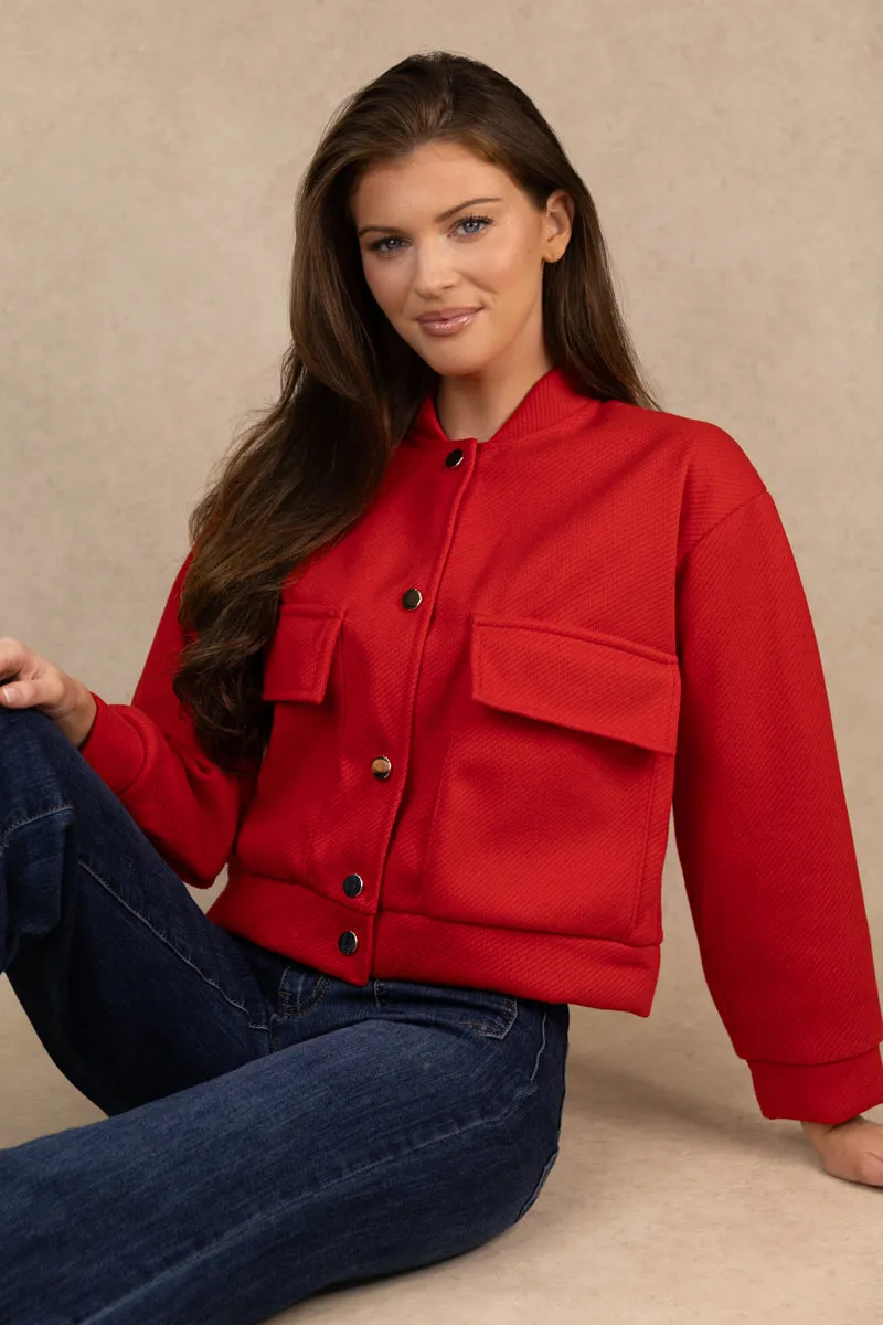 Red Cropped Bomber Jacket