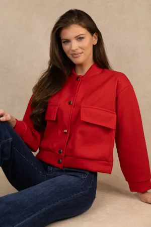 Red Cropped Bomber Jacket