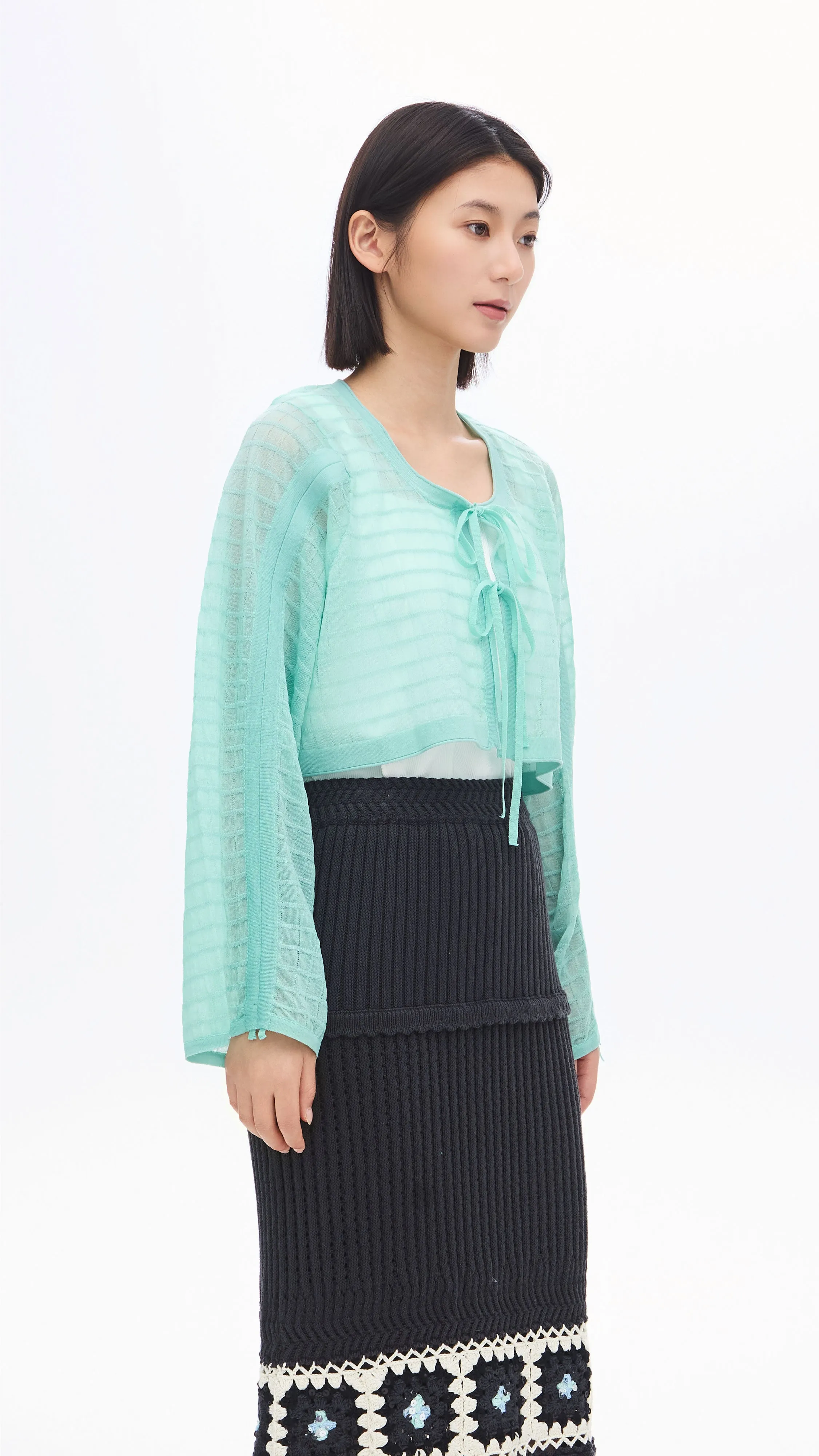 See-through Checker Cardigan