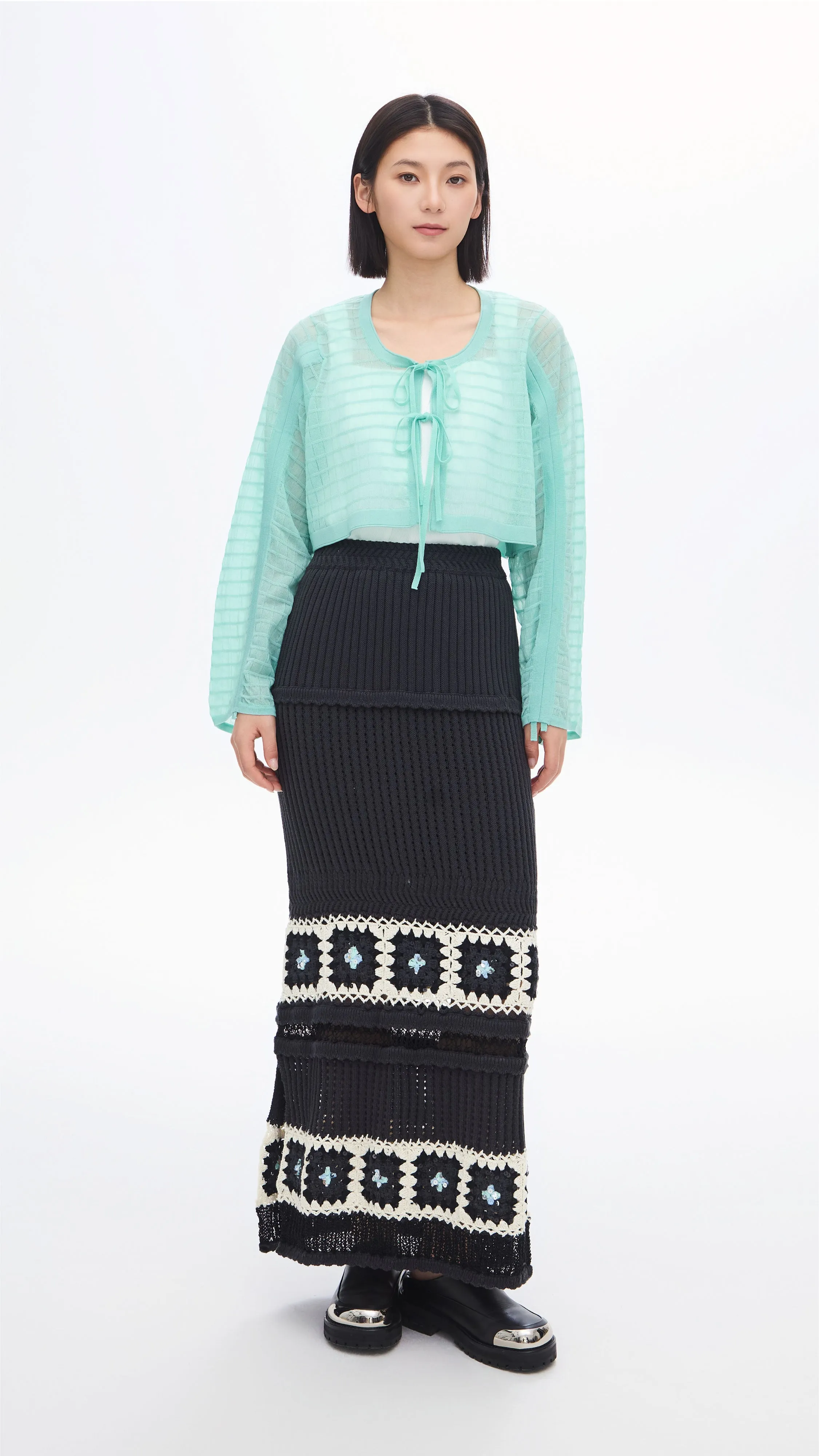 See-through Checker Cardigan