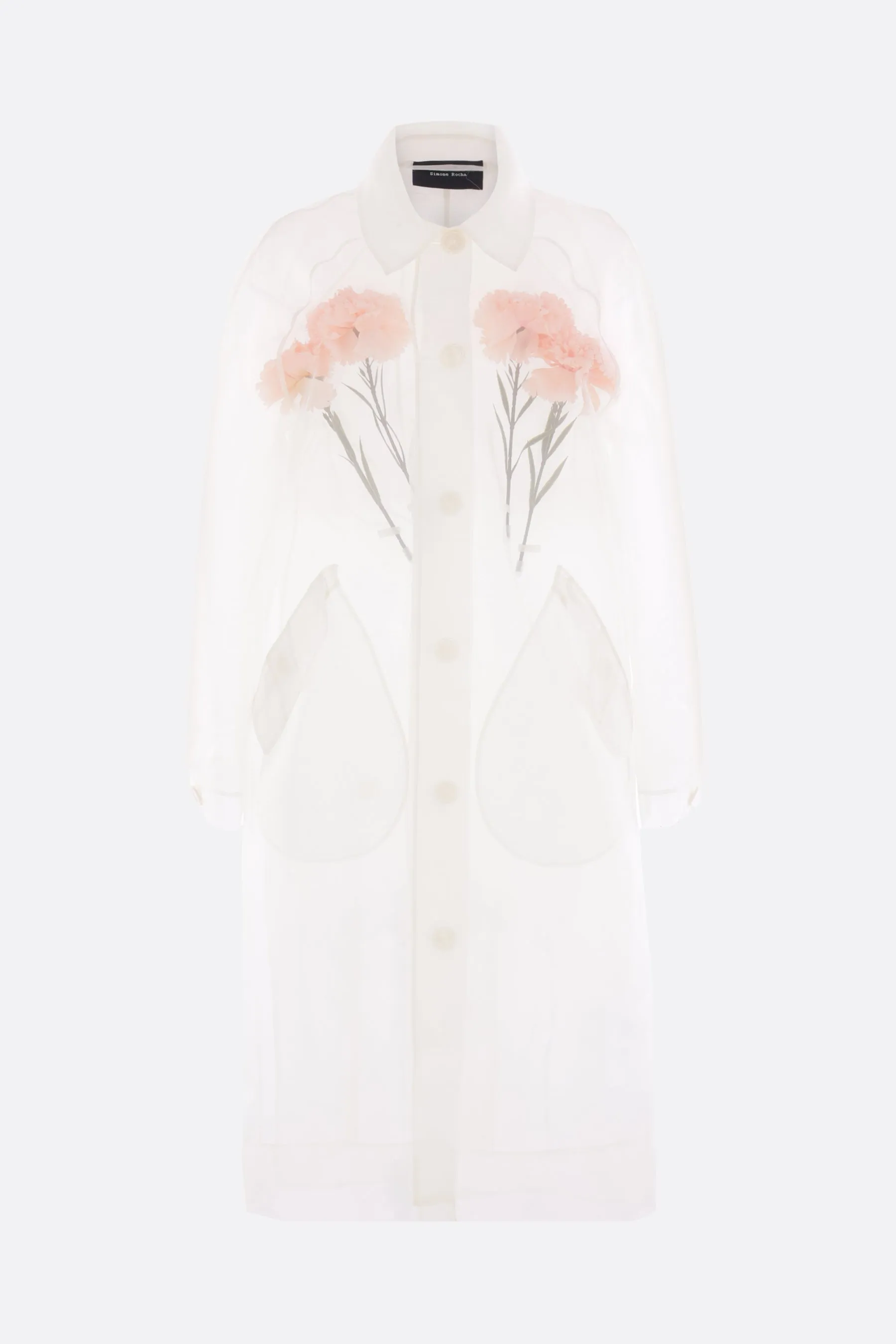 single-breasted coat in organza with flowers
