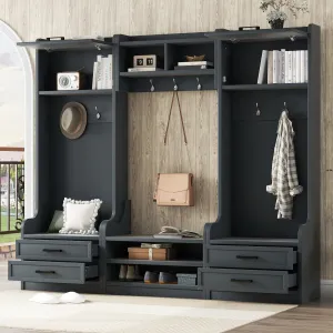 Streamdale 4-in-1 Hall Tree: Storage, Hooks, Drawers & Bench - Antique Blue