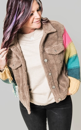 Stripe Knit Sleeves Fleece Jacket - POL Final Sale*