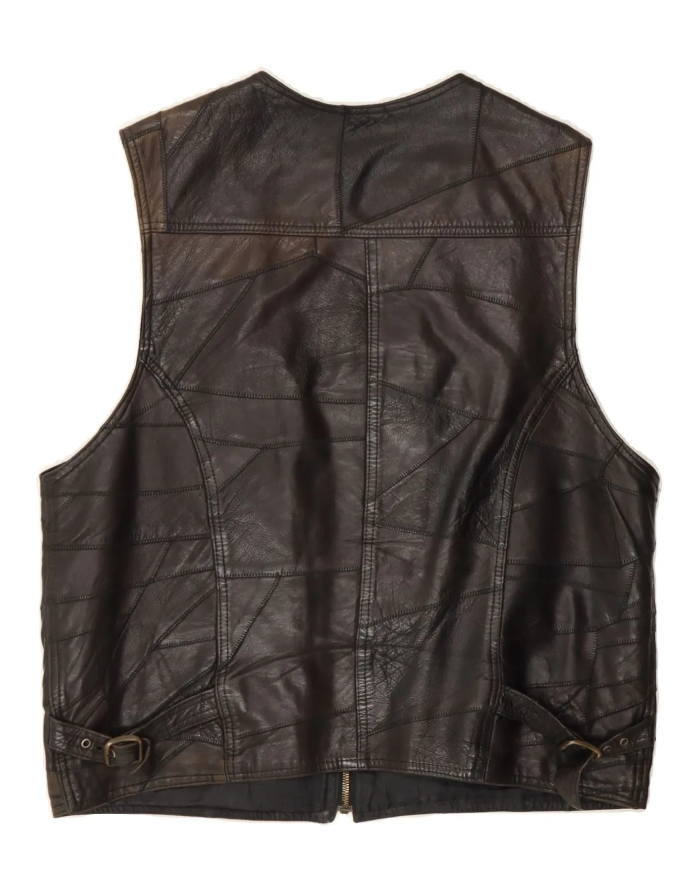 VINTAGE Mens Leather Gilet UK 42 XL Black Leather