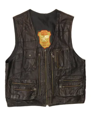 VINTAGE Mens Leather Gilet UK 42 XL Black Leather