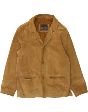 VINTAGE Mens Suede Jacket IT 50 Large Brown Leather