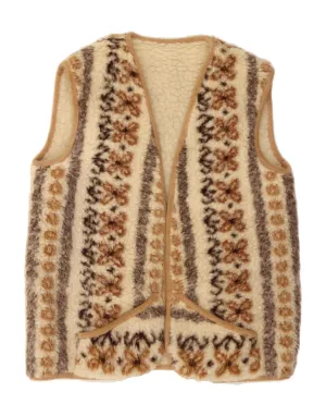 VINTAGE Womens Fleece Gilet UK 16 Large Beige Striped