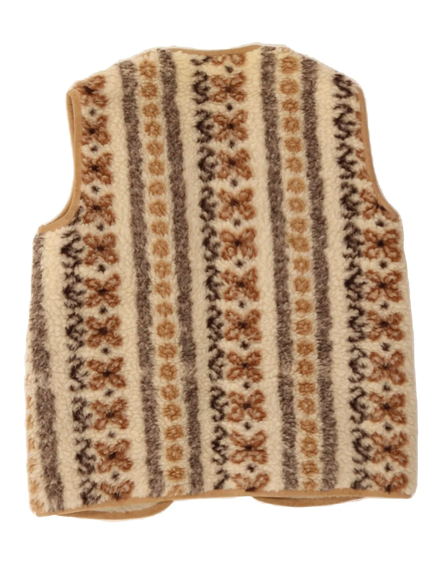 VINTAGE Womens Fleece Gilet UK 16 Large Beige Striped