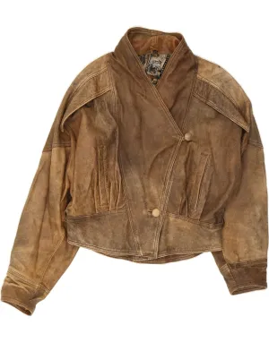 VINTAGE Womens Leather Jacket UK 14 Large Brown Leather