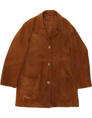 VINTAGE Womens Suede Overcoat UK 14 Large Brown Leather