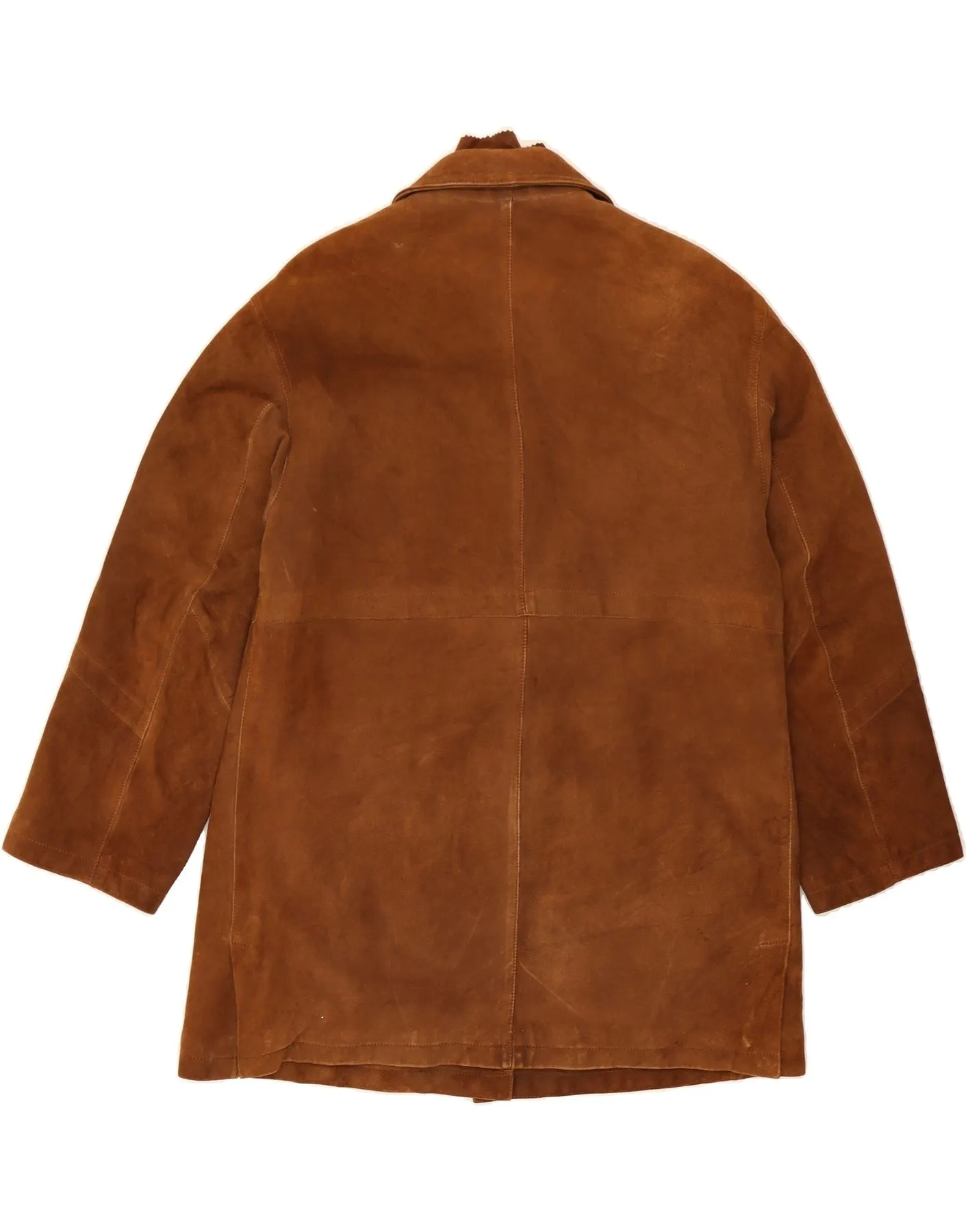 VINTAGE Womens Suede Overcoat UK 14 Large Brown Leather