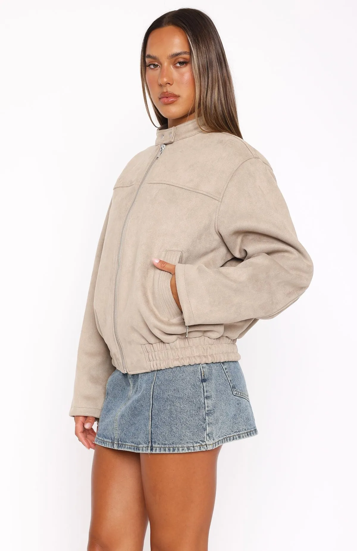 Watchin' Out Suede Bomber Jacket Sand