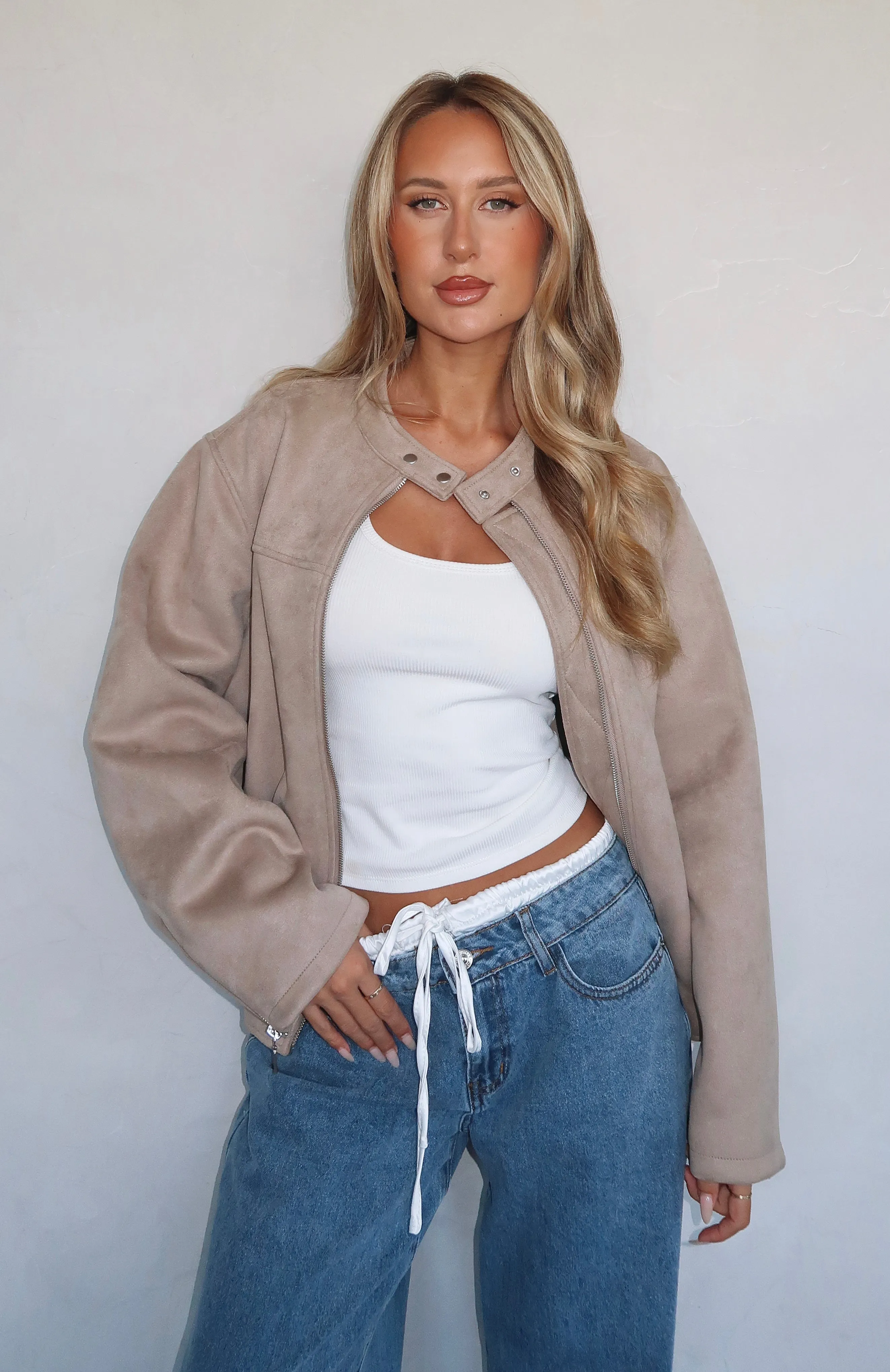 Watchin' Out Suede Bomber Jacket Sand