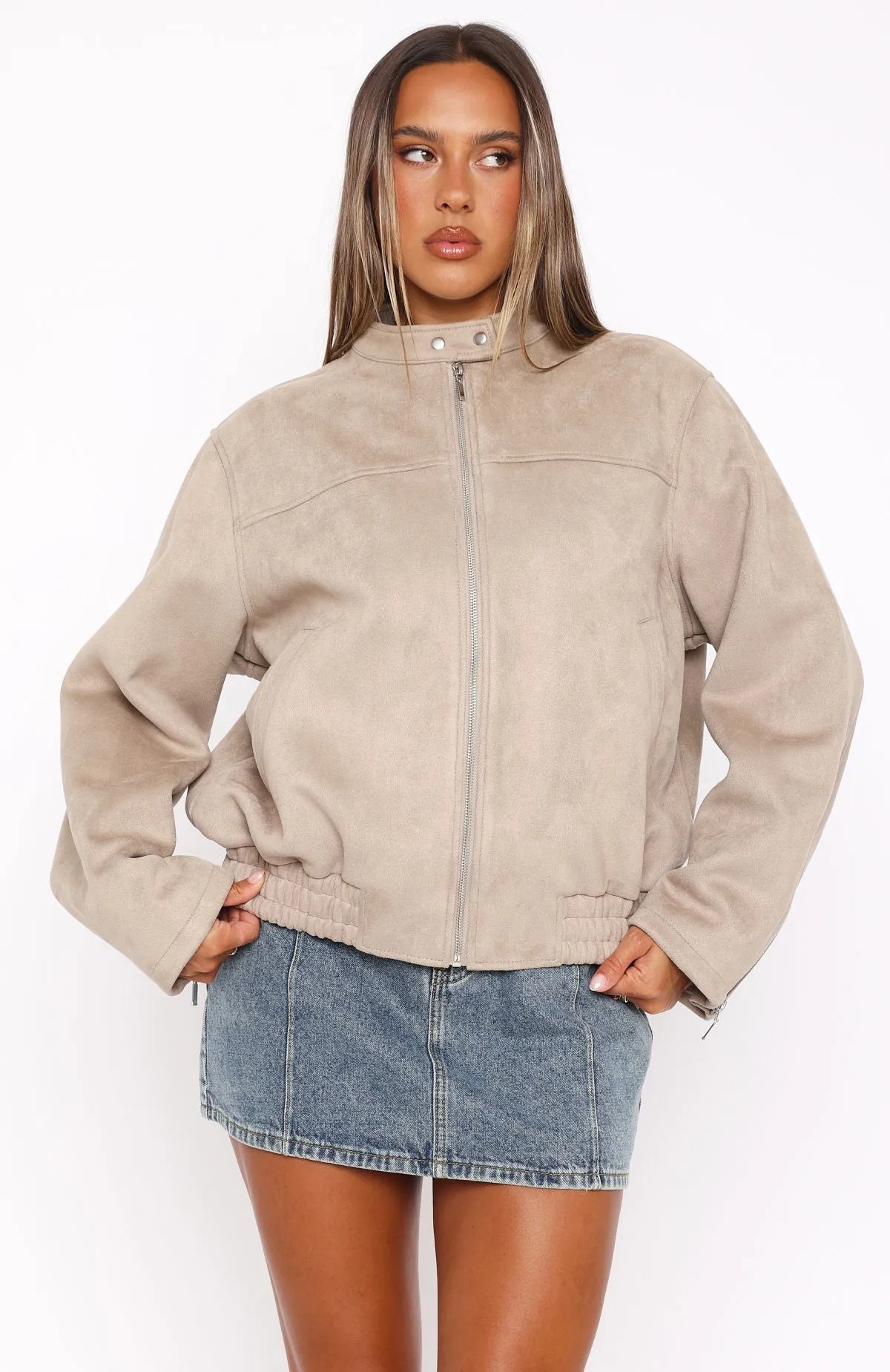 Watchin' Out Suede Bomber Jacket Sand