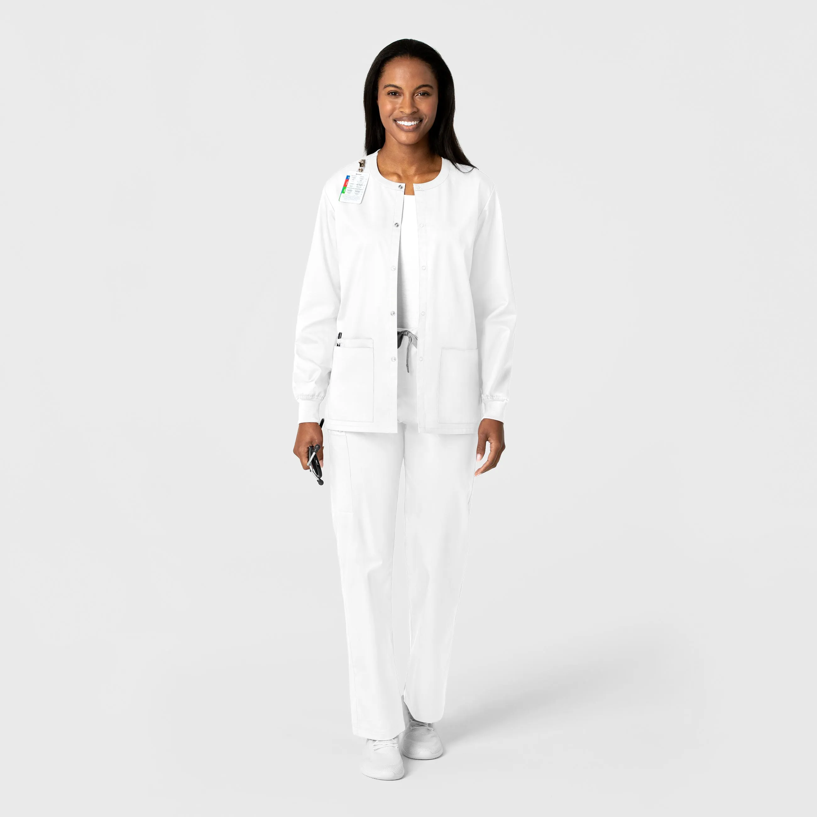 WonderWORK Unisex Snap Front Scrub Jacket - White