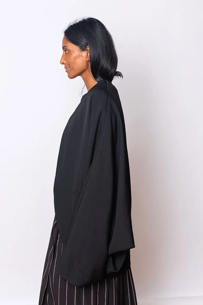Wool Gabardine Dolman Jacket - Black