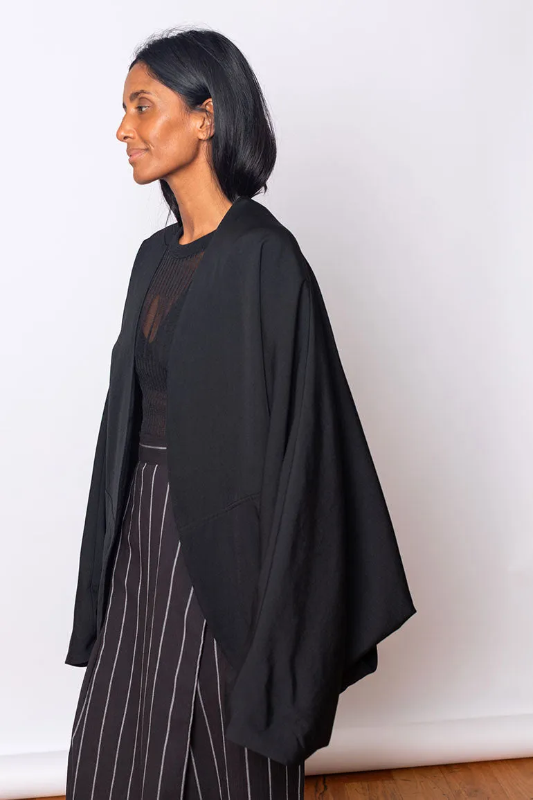 Wool Gabardine Dolman Jacket - Black