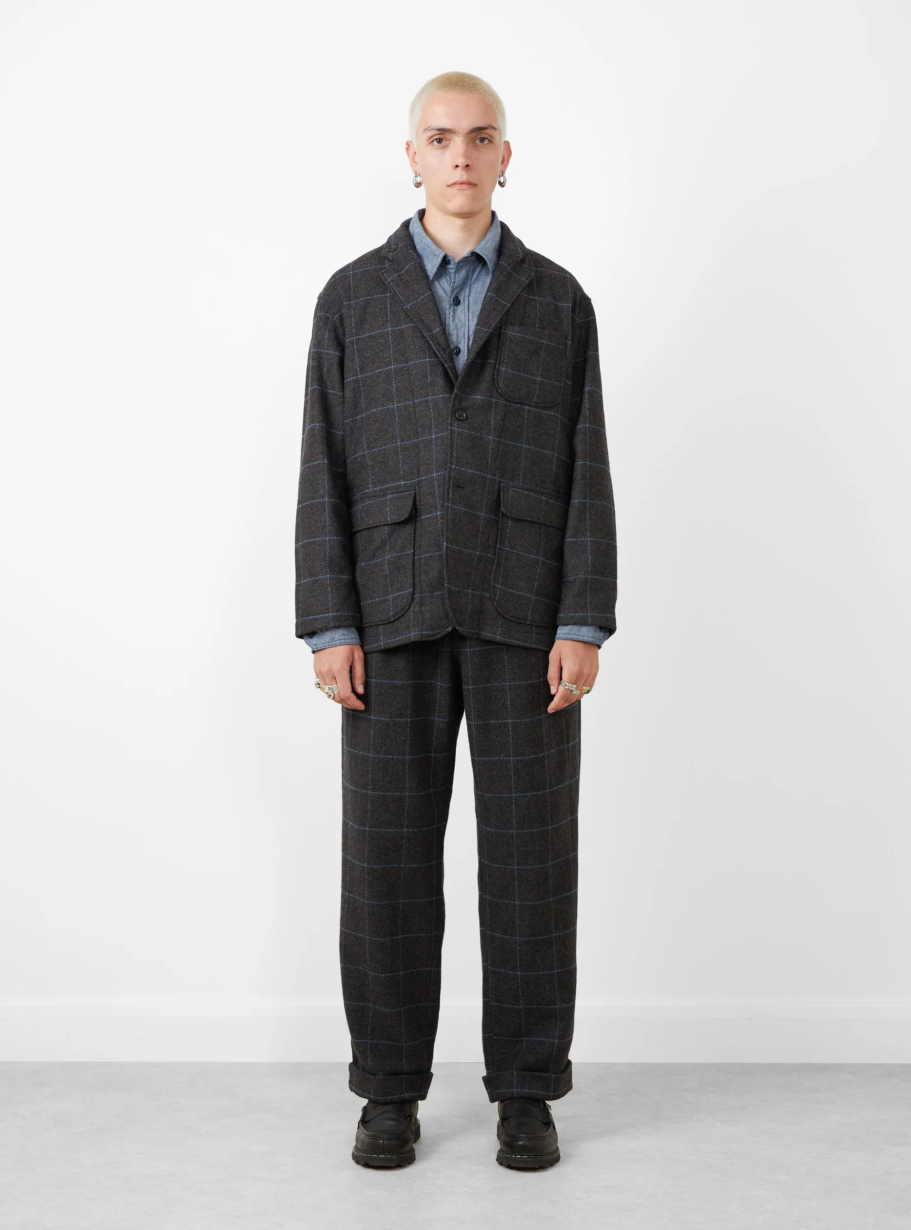 Wool Windowpane Loiter Jacket Charcoal