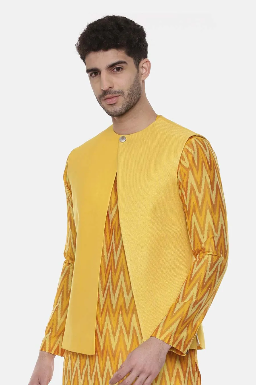 Yellow Panelled Front Open Jacket