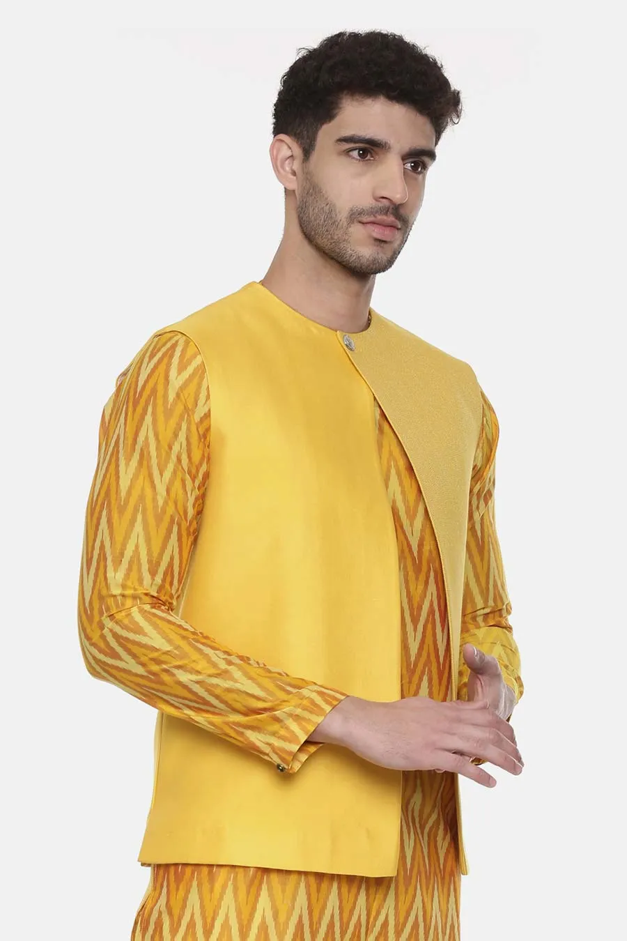 Yellow Panelled Front Open Jacket