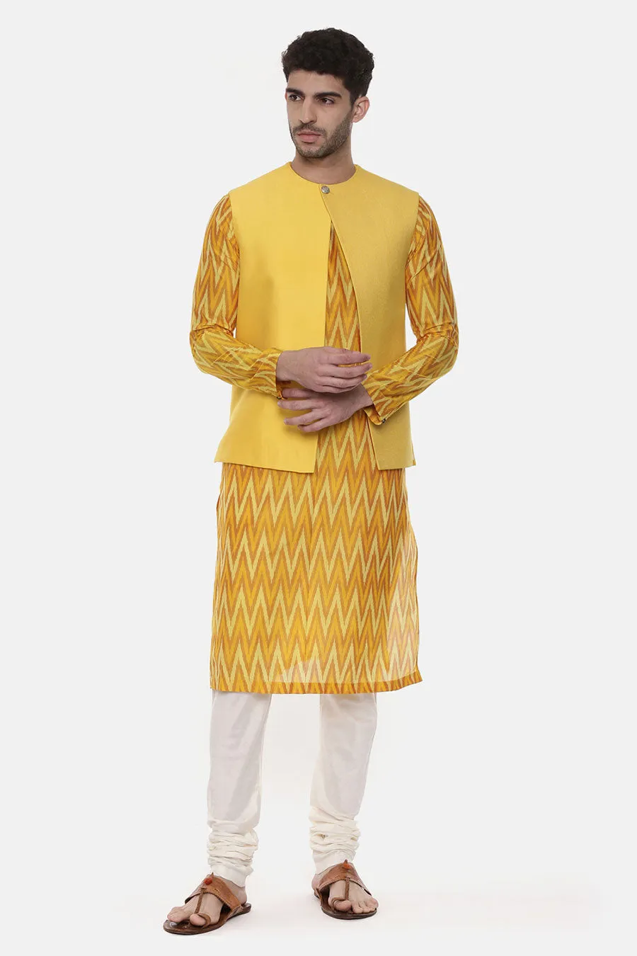 Yellow Panelled Front Open Jacket