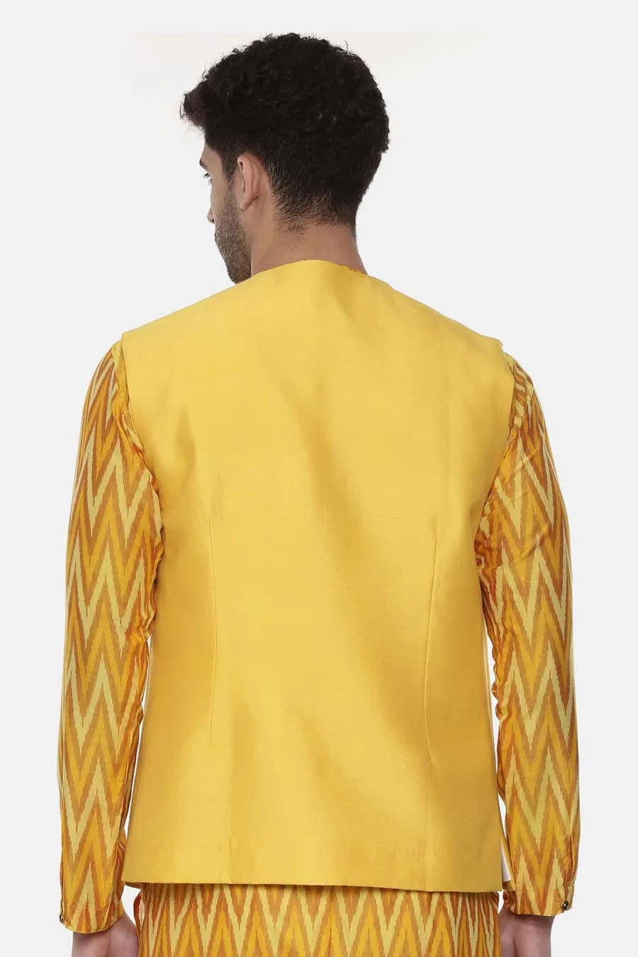Yellow Panelled Front Open Jacket