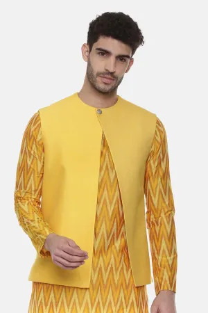 Yellow Panelled Front Open Jacket