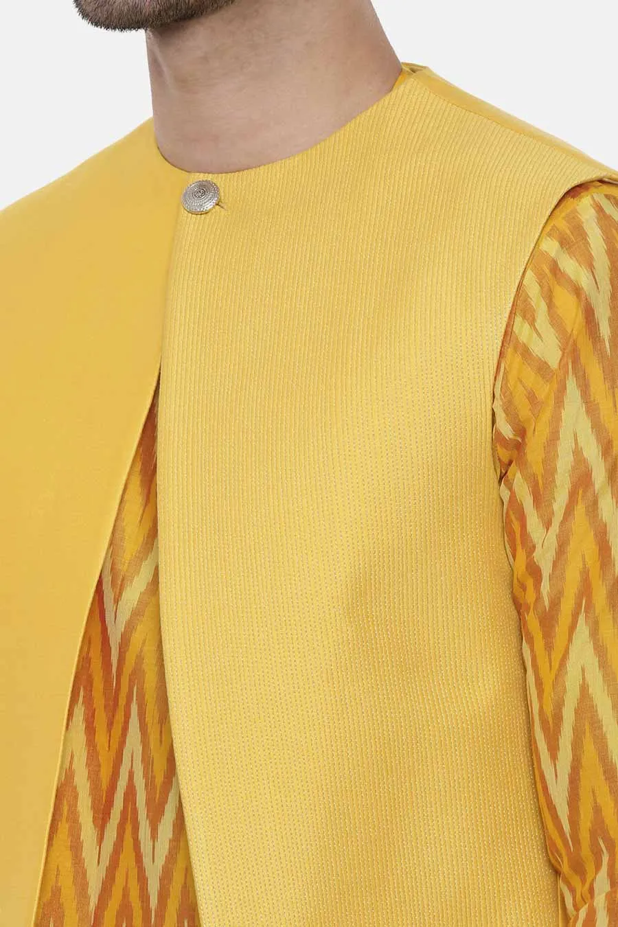 Yellow Panelled Front Open Jacket